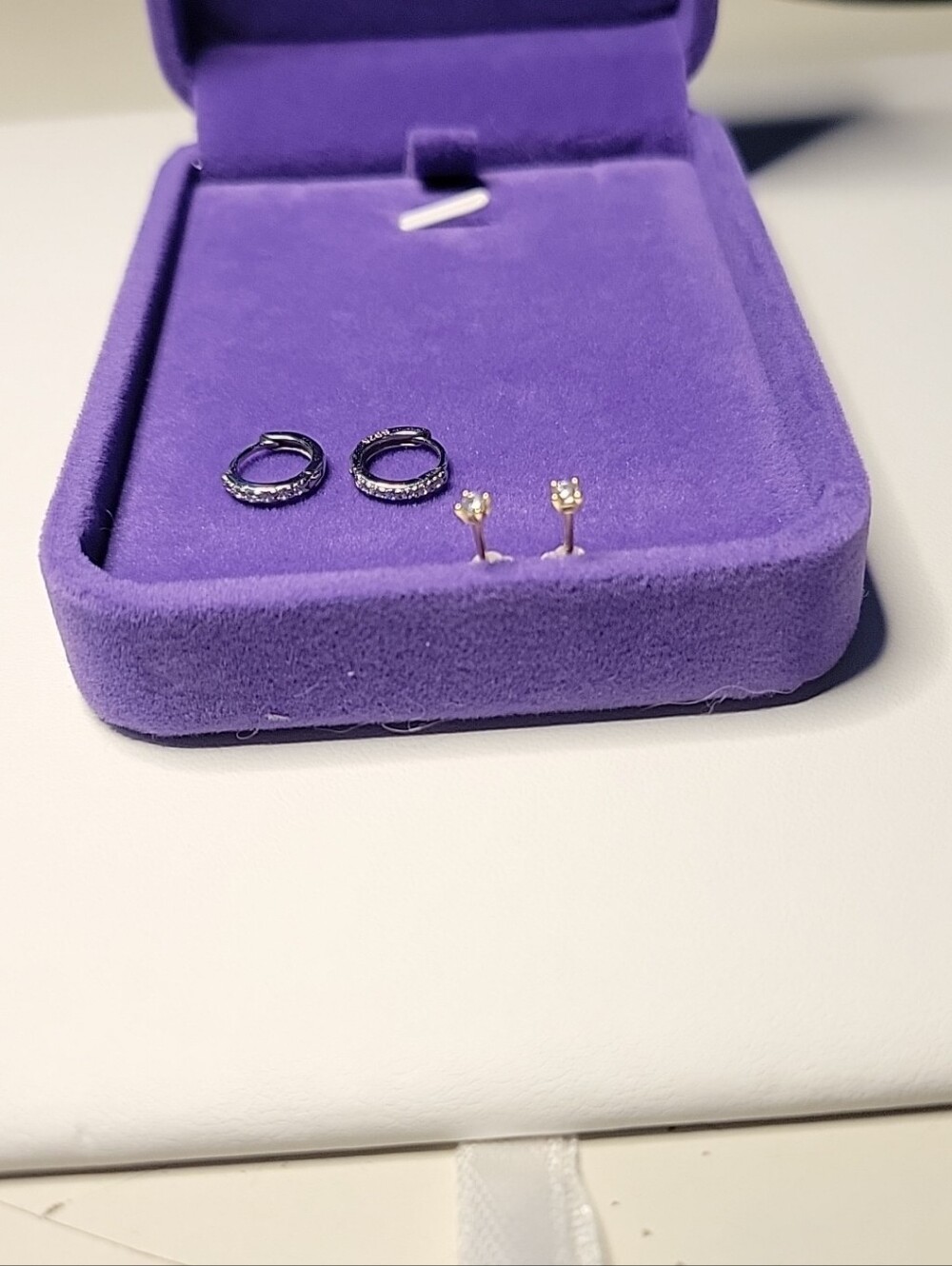 Two Tiny Pairs Of Cz sterling Huggies, 14kt/sterling Silver Cz Studs Earrings.